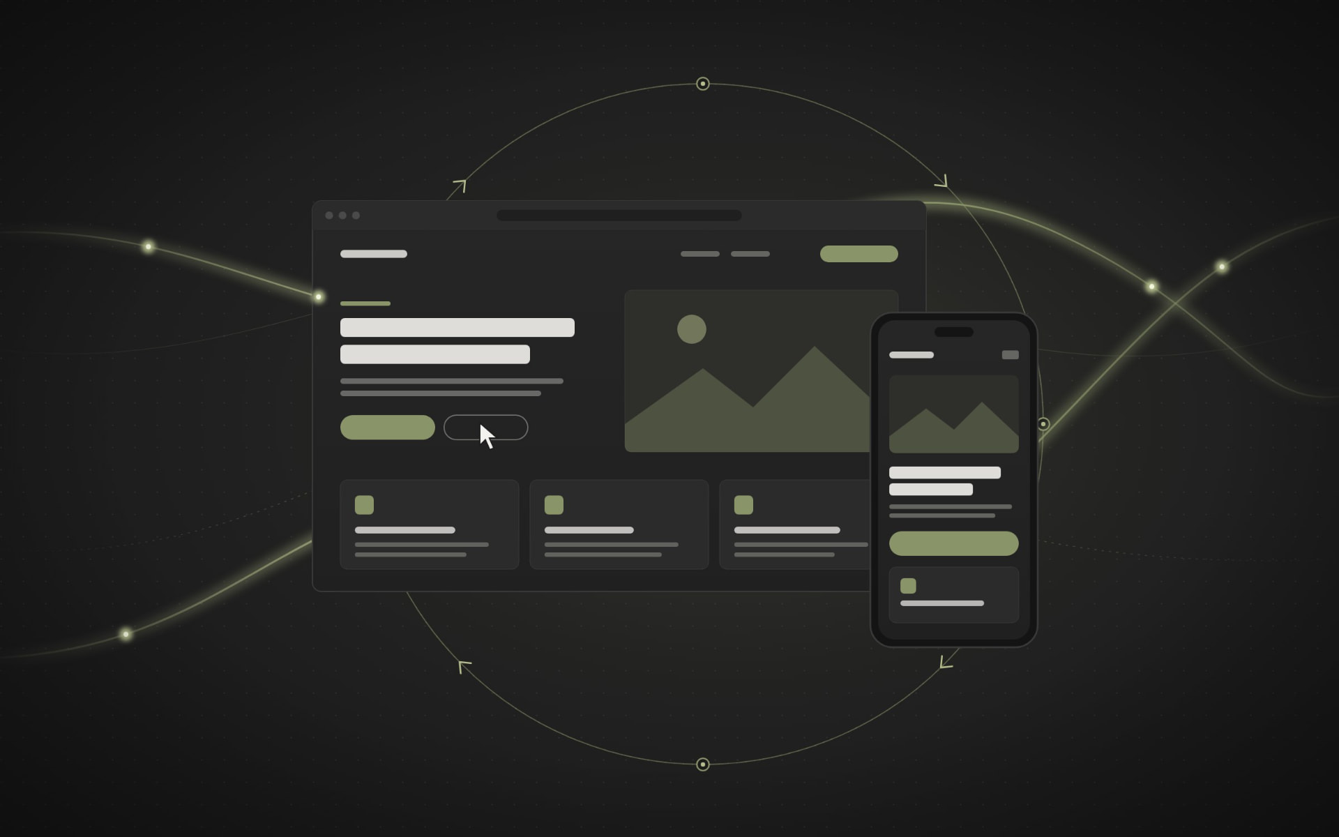A website on a laptop and phone with a process ring